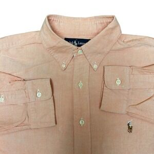 Ralph Lauren Shirt 16.5-33 Coral Solid Yarmouth Cotton Button Up Long Sleeve